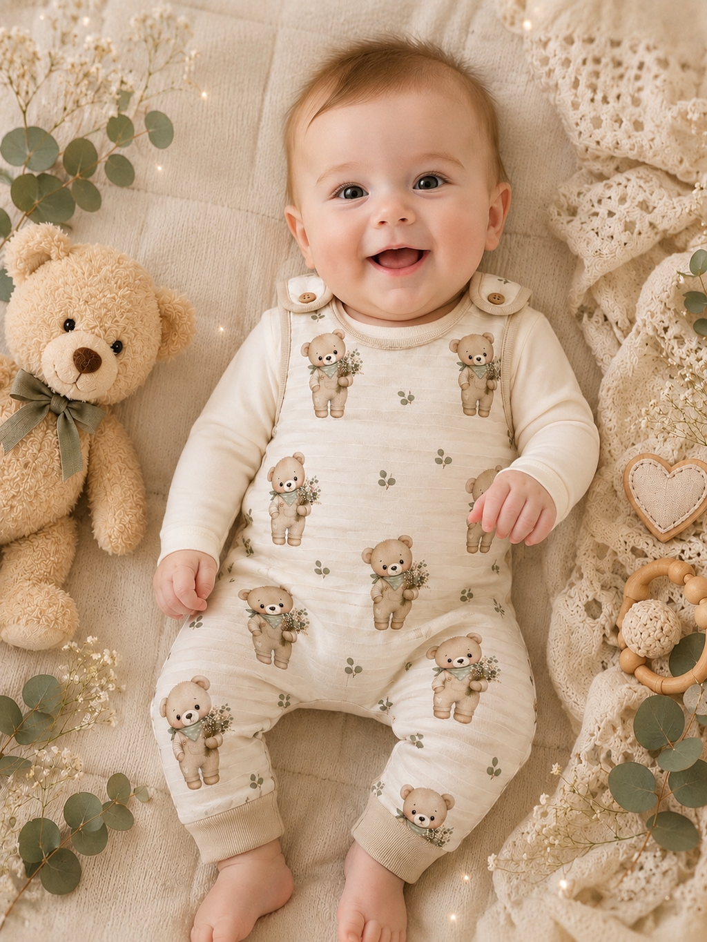 Kleiner Entdecker Romper – Kleiner  Bär mit Blumenstrauß