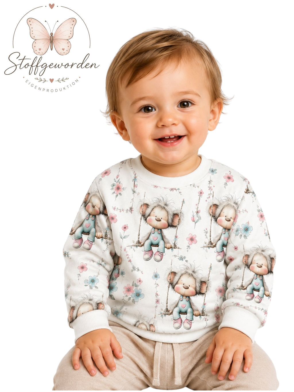 Handgemachter Kinderpullover „Kleines Schaukel-Äffchen“