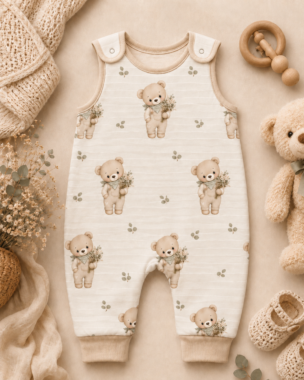 Kleiner Entdecker Romper – Kleiner  Bär mit Blumenstrauß