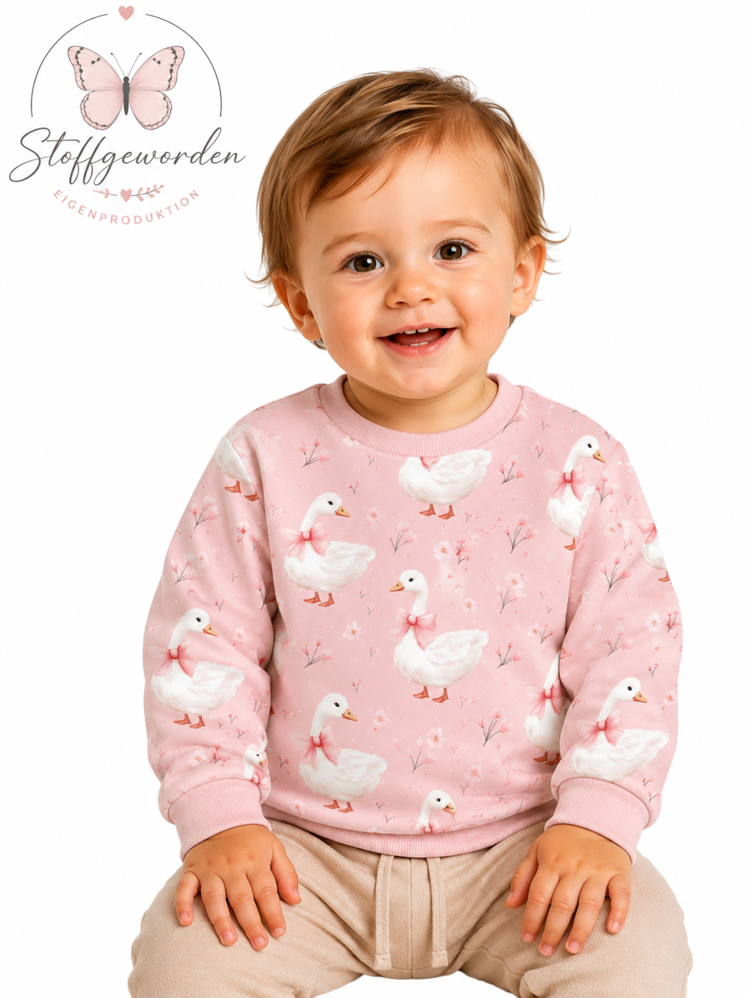 Handgemachter Kinderpullover „Kleine Gans “