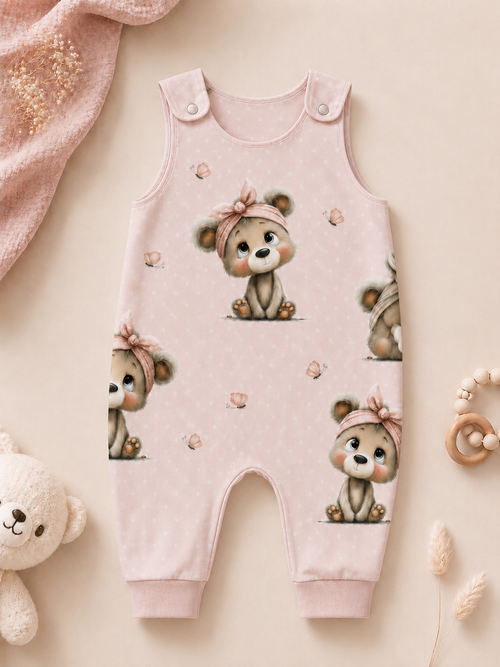 Kleiner Entdecker Romper – Rosa Teddy mit Stirnband